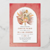 Trockene Palmen, Pampas-Gras Rosa Hochzeitsgold Ro Folieneinladung (Vorderseite)