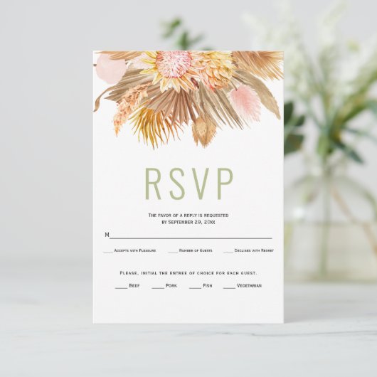 Trockene Palmen, Pampas-Gras-Salbei-Hochzeit RSVP (Stehend Vorderseite)