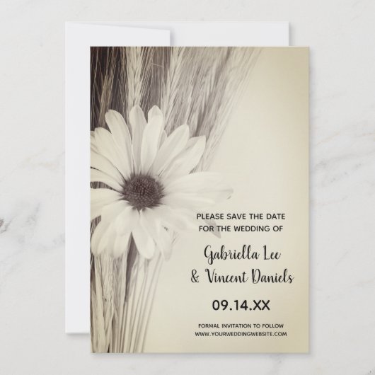 Trockene Weizen- und Daisy-Farm-Hochzeit Sichern S Save The Date (Vorderseite)