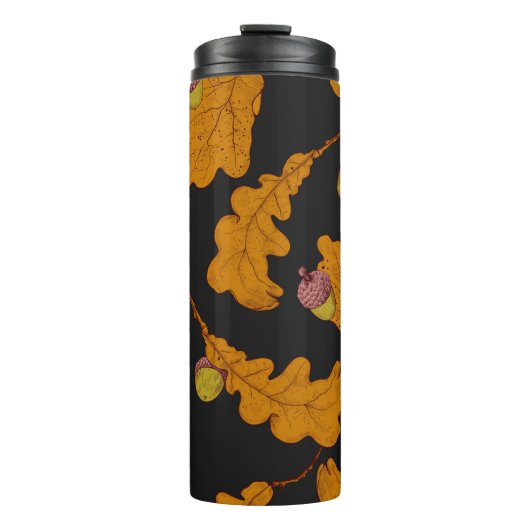 Trockeneiche Blätter und Eichen. Handgezogener nah Thermosbecher (Vorderseite)