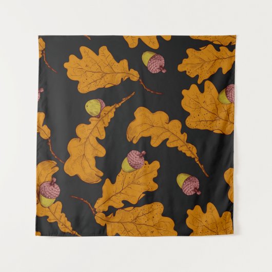 Trockeneiche Blätter und Eichen. Handgezogener nah Wandteppich (Vorderseite (Horizontal))