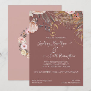 Trockenes Blume Foliage Rose Gold Boho Paare Dusch Einladung