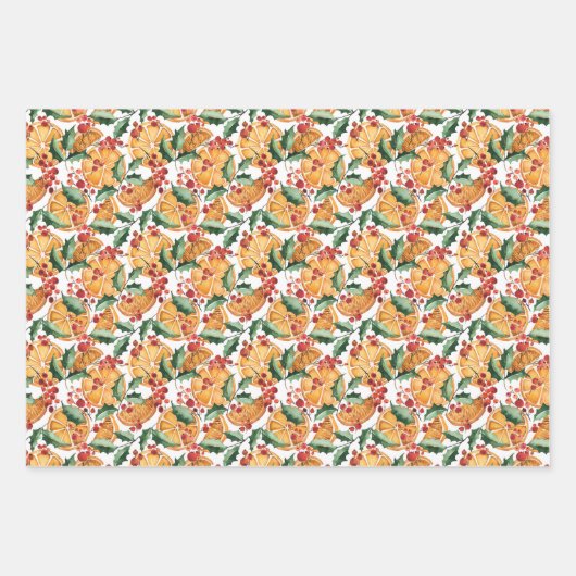 Trockenorangen und Berries Weihnachtsmuster Geschenkpapier Set (Vorderseite 2)