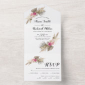 Trockenpampas Gras, Palmen Blätter, Rose Hochzeit All In One Einladung (Innen Boden)