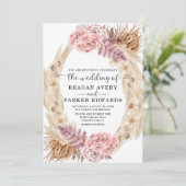 Trockenpampas Grass Rose Lila Blumenzehen Einladung (Stehend Vorderseite)