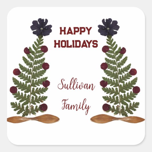 Trockenpresse Blume Weihnachtsbaum Quadratischer Aufkleber (Vorderseite)