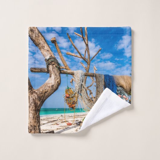 Trocknen der Netze am Strand Badhandtuch Set (Waschlappen)