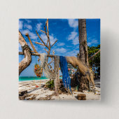 Trocknen der Netze am Strand Button (Vorderseite)