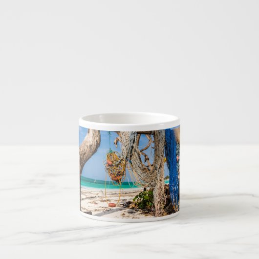 Trocknen der Netze am Strand Espressotasse (Vorderseite)