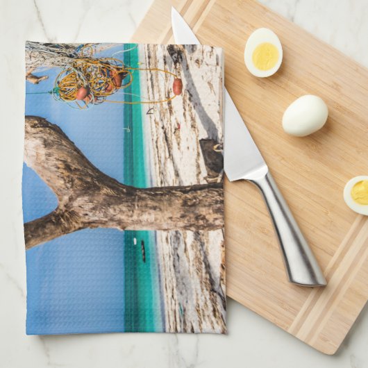 Trocknen der Netze am Strand Geschirrtuch (Viertel Falte)