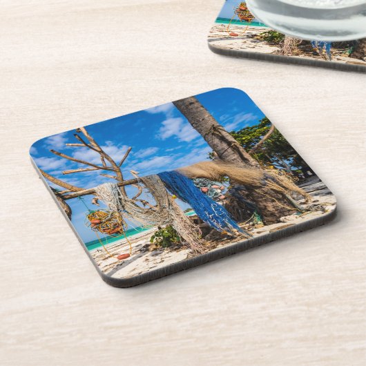 Trocknen der Netze am Strand Getränkeuntersetzer (Linke Seite)