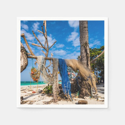 Trocknen der Netze am Strand Serviette (Vorderseite)