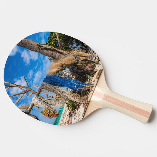 Trocknen der Netze am Strand Tischtennis Schläger (Seitenansicht)