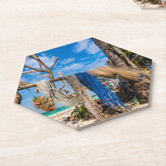 Trocknen der Netze am Strand Untersetzer (angewinkelt)