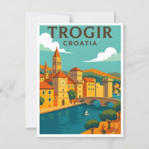 Trogir Croatia Vintage Travel Poster Postkarte
