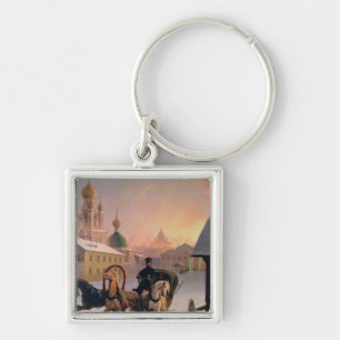 Troika auf der Straße im St. Petersburg, 1850s Schlüsselanhänger