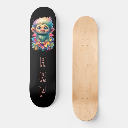 *~* Troll AP89 Hippie Neon Black Initials Blume Skateboard (Vorderseite)
