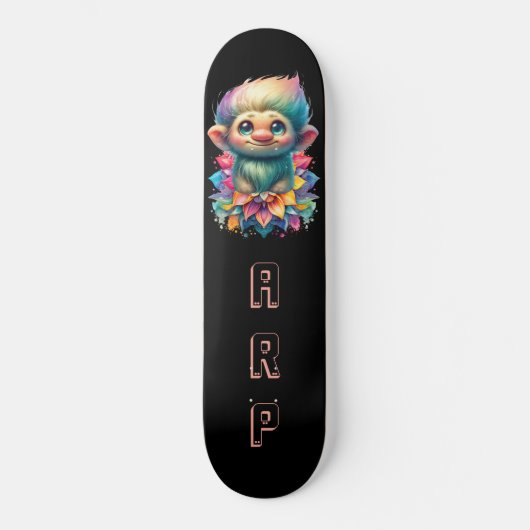 *~* Troll AP89 Hippie Neon Black Initials Blume Skateboard (Vorderseite)