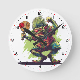 Troll in der Küche Pickleball  Runde Wanduhr