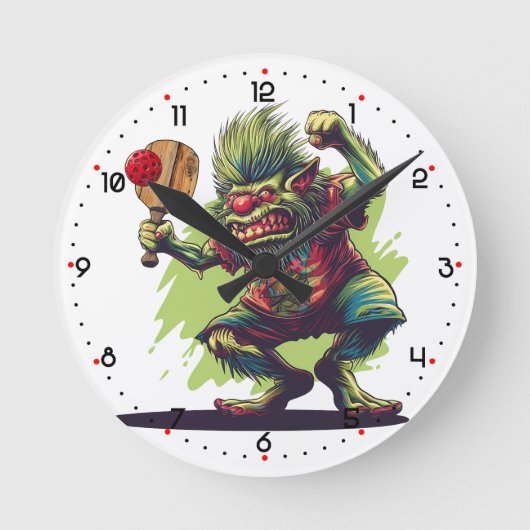 Troll in der Küche Pickleball  Runde Wanduhr (Vorderseite)