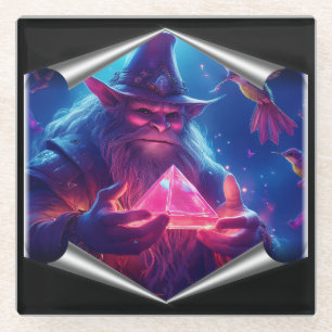 Troll mit glänzender Pyramide und Hummingvögeln Glasuntersetzer