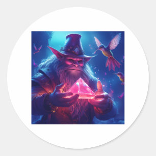 Troll mit glänzender Pyramide und Hummingvögeln Runder Aufkleber
