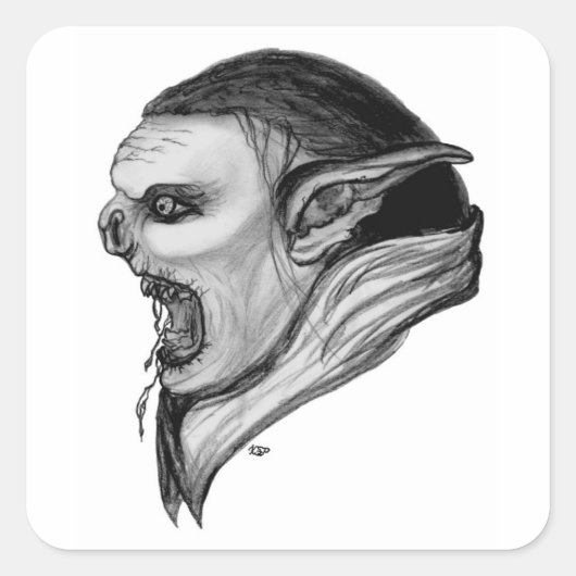 Troll Schwarzweiß-Design Quadratischer Aufkleber (Vorderseite)