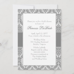 Trolley Gray Damask Bridal Dusche Einladung