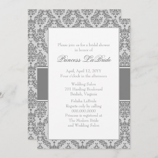 Trolley Gray Damask Bridal Dusche Einladung (Vorne/Hinten)