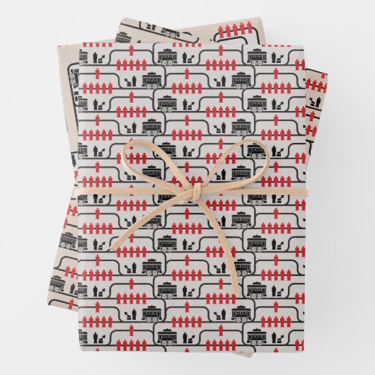 Trolley Problem Wrapping Paper (3 Designs) Geschenkpapier Set (Beispiel)