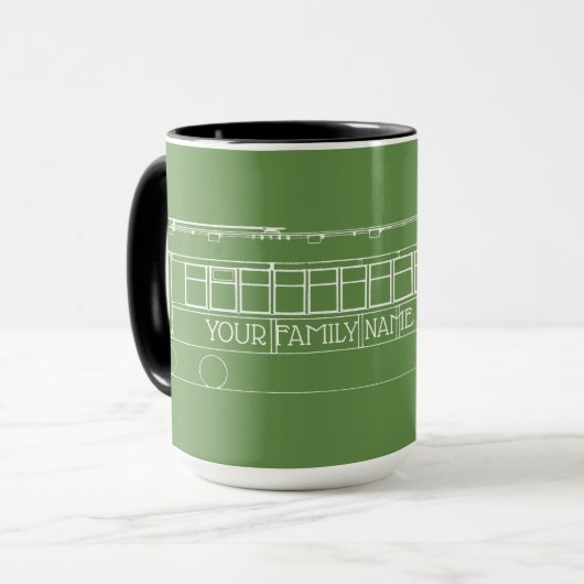 TROLLEY TRAIN STREETCAR white +YOUR FAMILY NAME Tasse (Vorderseite Links)