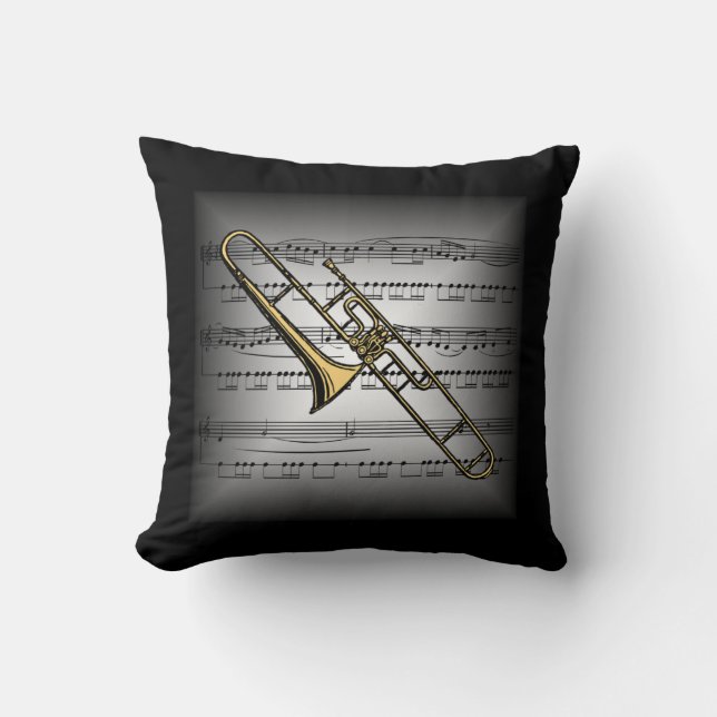 Trombone ~ 3-D Sheet Music ~ Pillow Grau/Black Kissen (Vorderseite)