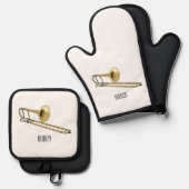 Trombone-Cartoon Ofenhandschuh & Topflappen-Set (Vorderseite/Rückseite)
