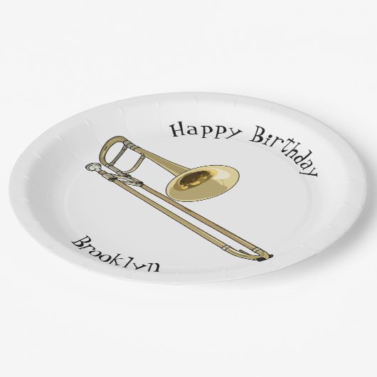 Trombone-Cartoon Pappteller (Schrägansicht)