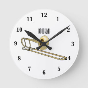 Trombone-Cartoon Runde Wanduhr