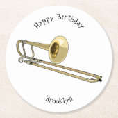 Trombone-Cartoon Runder Pappuntersetzer (Vorderseite)