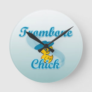 Trombone Chick #3 Runde Wanduhr