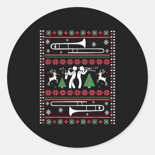 Trombone Christmas Ugly Trombonist Jazz Music Marc Runder Aufkleber (Vorderseite)