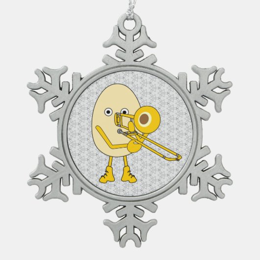 Trombone Egghead Schneeflocken Zinn-Ornament (Vorderseite)