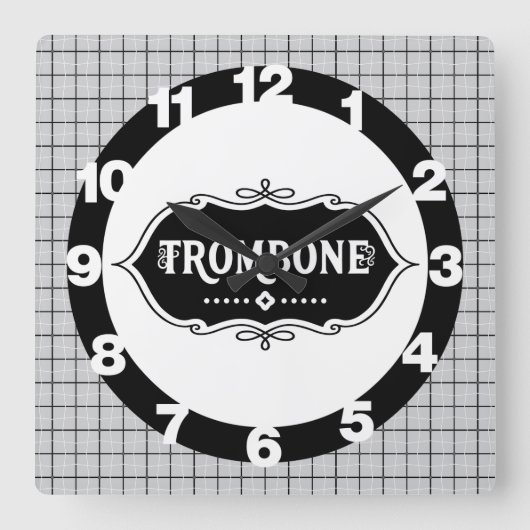 Trombone-Emblem Quadratische Wanduhr (Vorderseite)