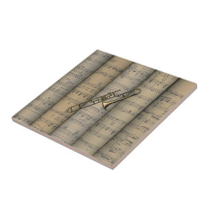 Trombone-~ gerolltes Notenen-Hintergrund ~ Musical Fliese