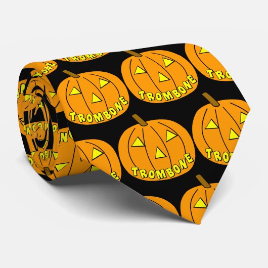Trombone Halloween Pumpkin Black Krawatte (Gerollt)