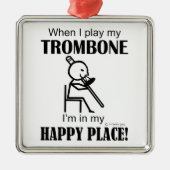 Trombone Happy Place Silbernes Ornament (Vorne)
