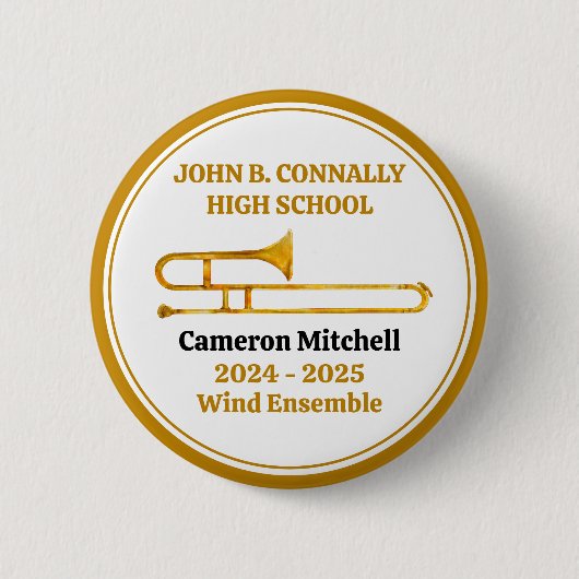 Trombone High School Band Gold Personalisiert Button (Vorderseite)