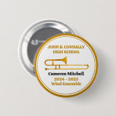 Trombone High School Band Gold Personalisiert Button (Vorne & Hinten)