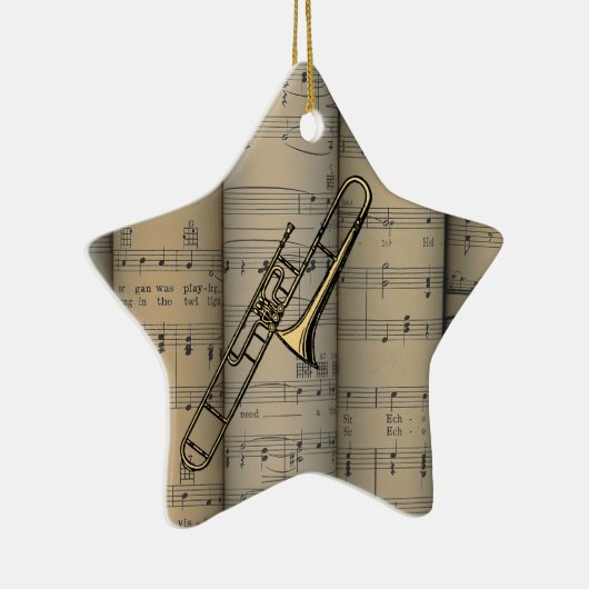 Trombone ~ Hintergrund der Notenblätter ~ Musikali Keramikornament (Rechts)