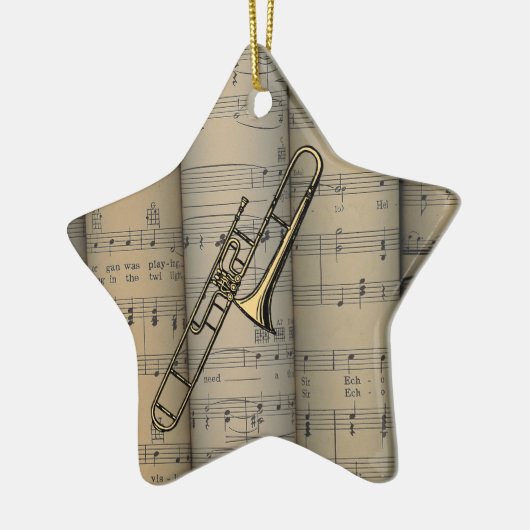 Trombone ~ Hintergrund der Notenblätter ~ Musikali Keramikornament (Links)