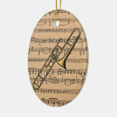 Trombone mit Notenen-Hintergrund Keramik Ornament (Links)