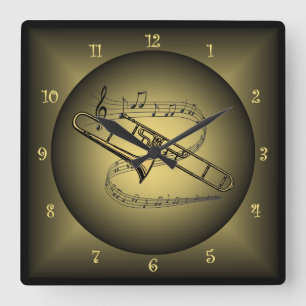 Trombone ~ Musical Instrument ~ Musical Globes ~ Quadratische Wanduhr
