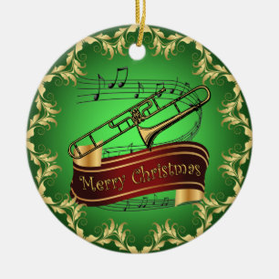 Trombone ~ Musikalische Scroll ~ Frohe Weihnachten Keramik Ornament